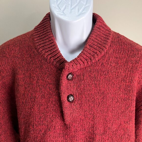 L.L. Bean Men's red flecked thick 100% Lambswool henley Sweater 2XLT Tall 2XL - Picture 1 of 5
